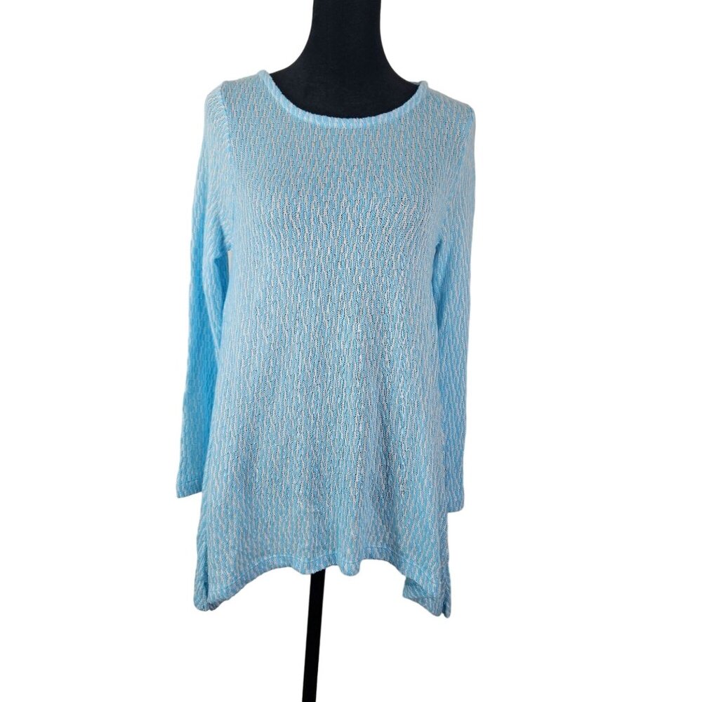 Chelsea & Theodore Womens Blue Textured Long Sleeve Top Size M Casual Cozy